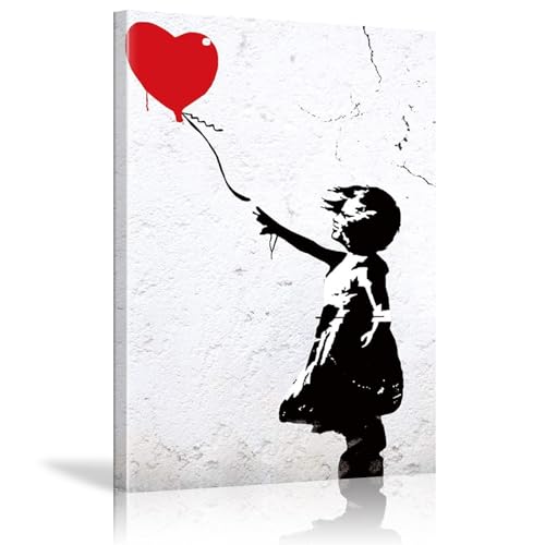 Bilder Leinwand Banksy Ballon Mädchen 120x70 cm Wandbild Graffiti Streetart Leinwandbild Groß XXL Kunstdruck Poster für Wohnzimmer Schlafzimmer Büro Wanddeko Leinwand Pictures Mit Rahmen von 18meng Art