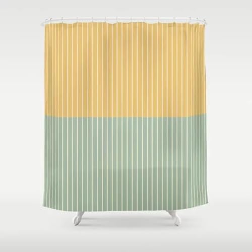 Duschvorhang 200x240 cm Gelb Grün Streifen Duschvorhang Einfach Design modernes Textil Anti-schimmel Wasserdicht Waschbar Badvorhang für Badezimmer Badewannen Toilette mit 12 Haken von 18meng Art