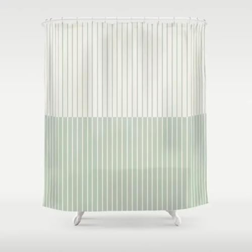 Duschvorhang 240x200 cm Grün Weiß Streifen Duschvorhang Einfach Design modernes Textil Anti-schimmel Wasserdicht Waschbar Badvorhang für Badezimmer Badewannen Toilette mit 12 Haken von 18meng Art