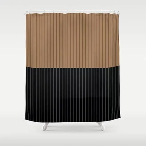 Duschvorhang 260x180 cm Schwarz Braun Streifen Duschvorhang Einfach Design modernes Textil Anti-schimmel Wasserdicht Waschbar Badvorhang für Badezimmer Badewannen Toilette mit 12 Haken von 18meng Art