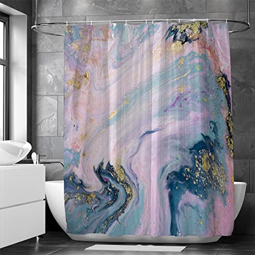 Duschvorhang Marmor Pink Blau Abstrakte Marmoriert Optik Duschvorhäng Anti Schimmel Wasserdicht Polyester Stoff Waschbar Bad Vorhang mit Haken für Badezimmer mit 12 Duschvorhang Hake 100x200cm von 18meng Art