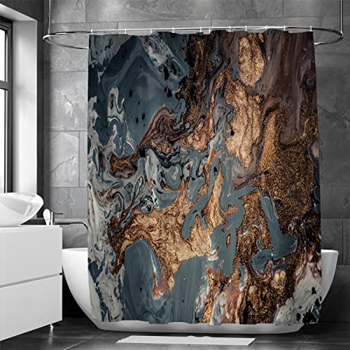 Duschvorhang Schwarz Gold Modern Abstrakt Schwarz Gold Marmor Optik Textur Waschbar Bad Duschvorhänge Badewanne Anti Schimmel Wasserdicht Polyester Stoff Blickdicht Bad Vorhang mit Haken 90x200cm von 18meng Art