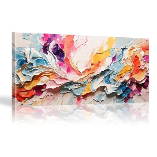 Leinwand Bilder Abstrakt Bunt Kunst Poster 140x70 cm Modern Leinwandbild Groß XXL Wohnzimmer Schlafzimmer Wandbild Kunstdruck Wandbilder Canvas Desing Wand Bild auf Leinwand Mit Rahmen von 18meng Art