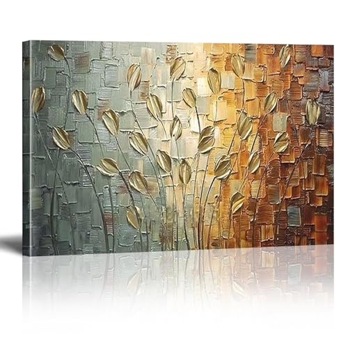 Leinwand Bilder Blumen Abstrakt 60x40 cm Modern Gold und Silber Panorama Leinwandbild Groß Wandbilder Schlafzimmer Wohnzimmer Canvas Kunstdruck Wand Bild auf Leinwand Aufhängefertig von 18meng Art