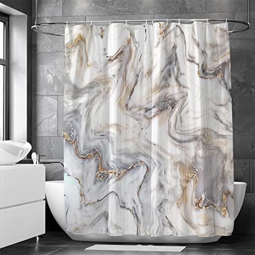 Marmor Duschvorhang 200x200cm Modern Abstrakt Grau Gold Weiß Marmor Optik Textur Waschbar Stoff Bad Bad Vorhang Polyester Stoff Badevorhänge für Badezimmer Badewanne mit 12 Duschvorhangringe von 18meng Art