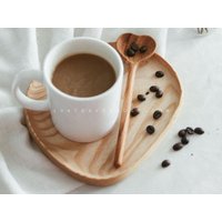 Handgemachtes Holz Tablett Mit Löffel Set Personalisiertes Geschenk Für Kaffee Tee Liebhaber, Vintage Tischdekor, Küchenutensilien Housewraming von 194HandmadeGift