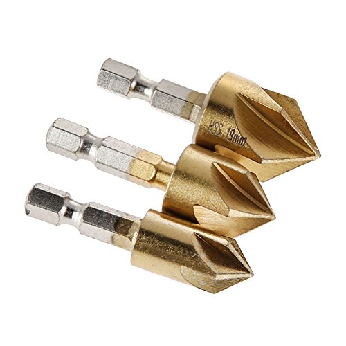 3pc 5 Flute Chamfer Debur Countersink 1/4 Hex Shank Hss 90 Degree Wood Chamfering Cutter Chamfer 12mm-19mm Countersink Drill Bit von 1989candy