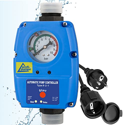 Pumpensteuerung Druckschalter mit Manometer Druckwächter einstelbar 6-2-1 Automatic-Controller Durchflusswächter verkabelt für Hauswasserwerk Pumpe Brunnenpumpe Kreiselpumpe Tiefbrunnenpumpe von AMUR