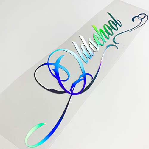 Auto Aufkleber Oldschool Oldtimer Sticker Frontscheibe Heckscheibe Tuning Iron Cross Totenkopf Würfel Folien Schriftzug Rockabilly (246 Oldschool 55cm, Hologramm Silber Glatt) von 1A Style Sticker