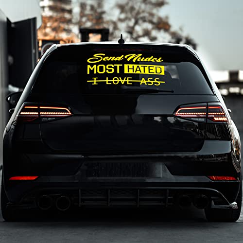 Auto Heckscheibenaufkleber Autoaufkleber Send Nudes Most Hated I Love Ass Tuningsticker (Aufkleber im Set 55cm Breite, Gelb Glanz) von 1A Style Sticker