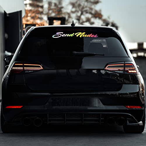 Auto Heckscheibenaufkleber Autoaufkleber Send Nudes Most Hated I Love Ass Tuningsticker (Send Nudes 55cm Breite, Oilslick Silber) von 1A Style Sticker
