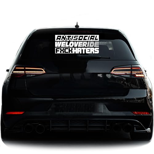 Autoaufkleber Set ANTISOCIAL WELOVERIDE FXCKHATERS Tuning Sticker Heckscheibe KFZ Aufkleber (Glanz Weis) von 1A Style Sticker