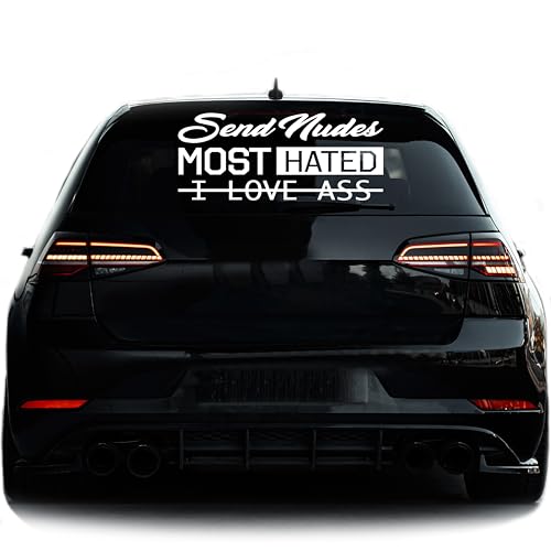 Auto-Aufkleber Set für Heckscheibe, 3 Schriftzüge, Send Nudes, Most Hated, I love ass (Glanz Weis, 55cm x 26,7cm) von 1A Style Sticker