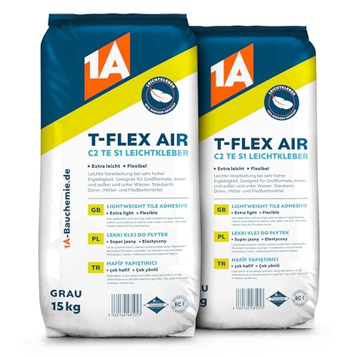 1A Bauchemie T-FLEX AIR C2 S1 Leichtkleber, staubarm, grau, 2x 15 kg von 1A