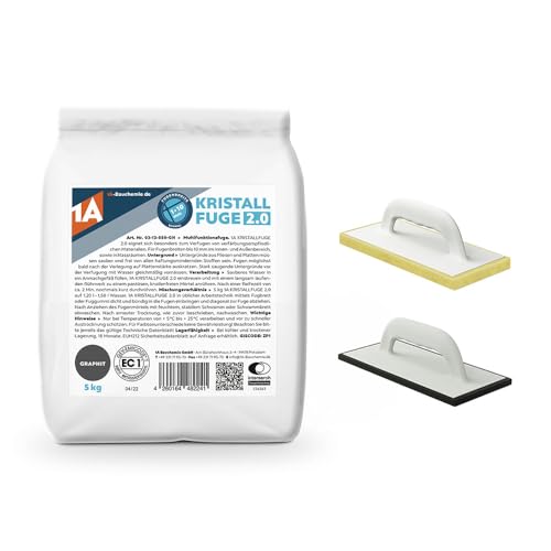 1A Kristallfuge 2.0 5kg + 2x Sanitär Silikon 310ml – perfekte Fugenabdichtung für Küche und Bad - Kristallfuge für robuste Fugen, Sanitär Silikon für wasserdichte, elastische Versiegelung, graphit von 1A
