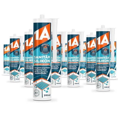 1A Sanitär Silikon für Bewegungs-, Dehnungs- und Anschlussfugen, grau, 12x 310 ml von 1A
