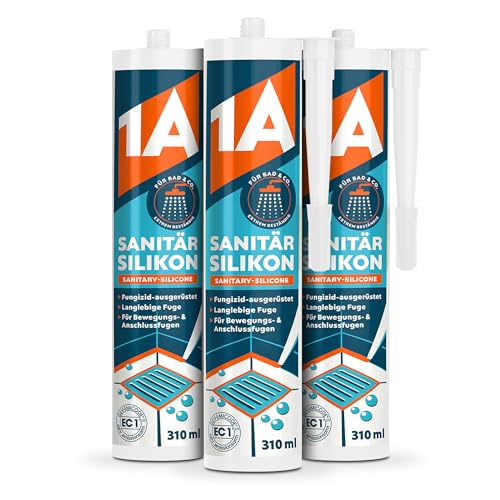 1A Sanitär Silikon für Bewegungs-, Dehnungs- und Anschlussfugen, grau, 3x 310 ml von 1A