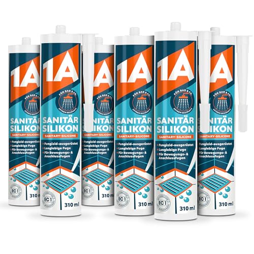1A Sanitär Silikon für Bewegungs-, Dehnungs- und Anschlussfugen, mittelgrau, 6x 310 ml von 1A
