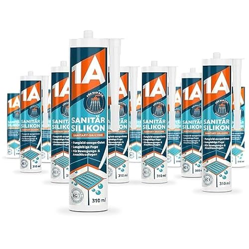 1A Sanitär Silikon für Bewegungs-, Dehnungs- und Anschlussfugen, sandgrau, 12x 310 ml von 1A