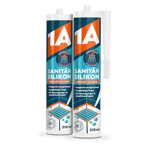 1A Sanitär Silikon für Bewegungs-, Dehnungs- und Anschlussfugen, silbergrau, 2x 310 ml von 1A