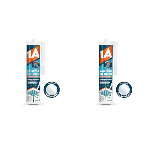 1A Sanitär Silikon für Bewegungs-, Dehnungs- und Anschlussfugen, transparent, 310 ml (Packung mit 2) von 1A