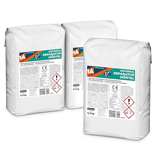 1A UNIVERSAL REPARATURMÖRTEL, 3x 9,5 kg, innen und außen anwendbar für Wand- und Bodenflächen bis 30 mm, Grau von 1A