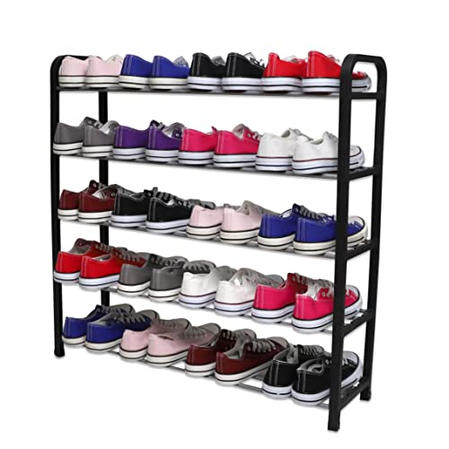 1ABOVE Schuhregal mit 5 Etagen, robuste Aufbewahrungseinheit, schnelle Montage, kein Werkzeug erforderlich, für bis zu 15–20 Paar (Schwarz) von 1ABOVE