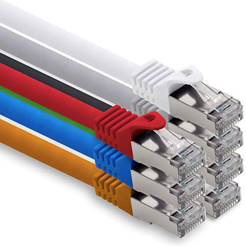 0,5m - 7 Farben - 7 Stück CAT.7 Computer Ethernet Kabel Netzwerkkabel (Rohkabel) Patchkabel S-FTP LSZH PIMF 10GB s RJ45 Stecker Cat6a von 1CONN