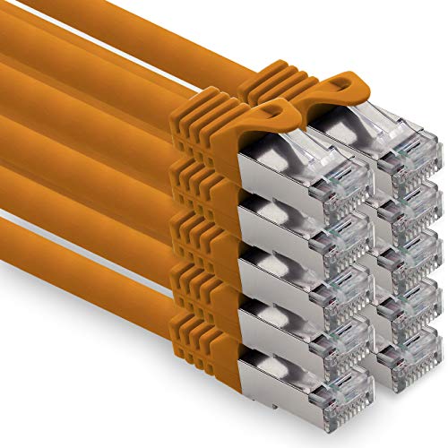 0,5m - orange - 10 Stück CAT.7 Computer Ethernet Kabel Netzwerkkabel (Rohkabel) Patchkabel S-FTP LSZH PIMF 10GB s RJ45 Stecker Cat6a von 1CONN