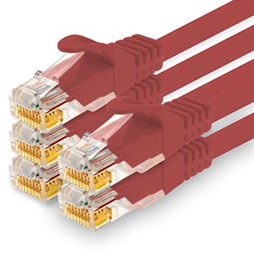 1CONN - 0,25m Netzwerkkabel, Ethernet, Lan & Patchkabel für maximale Internet Geschwindigkeit & verbindet alle Geräte mit RJ 45 Buchse rot - 5 Stück von 1CONN