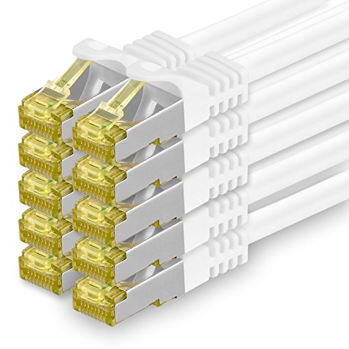 1CONN 10x 0.25 M - CAT-7 Cat.7 Netzwerk-Kabel, Ethernet, Lan & Patch Kabel RJ-45 SFTP 10GB/s - weiß von 1CONN