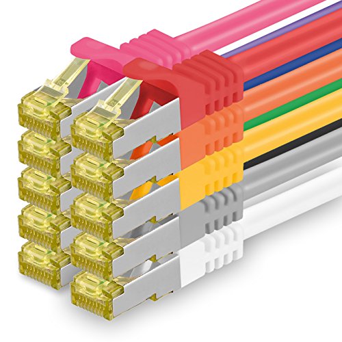 1CONN 10x 0.5 M - CAT-7 Cat.7 Netzwerk-Kabel, Ethernet, Lan & Patch Kabel RJ-45 SFTP 10GB/s - 10 Farben von 1CONN