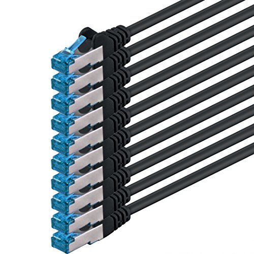 1CONN 10x 1.0 M - CAT-6a Netzwerk-Kabel Ethernet Cable Lan Patch RJ-45 Stecker SFTP 10GB/s - 10 Stück Schwarz von 1CONN
