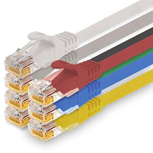 1CONN - 5,0m Netzwerkkabel, Ethernet, Lan & Patchkabel für maximale Internet Geschwindigkeit & verbindet alle Geräte mit RJ 45 Buchse 7 Farben - 7 Stück von 1CONN