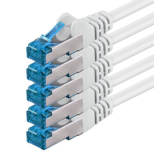 1CONN 5x 0.25 M - CAT-6a Netzwerk-Kabel Ethernet Cable Lan Patch RJ-45 Stecker SFTP 10GB/s - 5 Stück Weiß von 1CONN