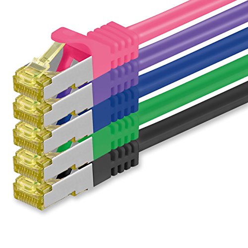 1CONN 5x 0.25 M - CAT-7 Cat.7 Netzwerk-Kabel, Ethernet, Lan & Patch Kabel RJ-45 SFTP 10GB/s - 5 Farben 02 von 1CONN
