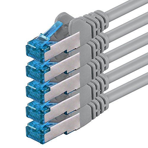 1CONN 5x 0.5 M - CAT-6a Netzwerk-Kabel Ethernet Cable Lan Patch RJ-45 Stecker SFTP 10GB/s - 5 Stück Grau von 1CONN