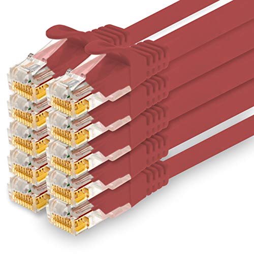 1CONN - 7,5m Netzwerkkabel, Ethernet, Lan & Patchkabel für maximale Internet Geschwindigkeit & verbindet alle Geräte mit RJ 45 Buchse rot - 10 Stück von 1CONN