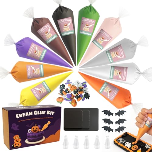 1DFAUL Halloween-Klebstoff-Set, 10 Farben, künstlicher Cremekleber mit Spritztüllen, Kühlschrankmagnet, Fledermausflügel und Charms, für Bastelarbeiten, Heimdekoration, Halloween-Party 1DFAUL Halloween-Klebstoff-Set, 10 Farben, künstlicher Cremekleber mit Spritztüllen, Kühlschrankmagnet, Fledermausflügel und Charms, für Bastelarbeiten, Heimdekoration, Halloween-Party von 1DFAUL