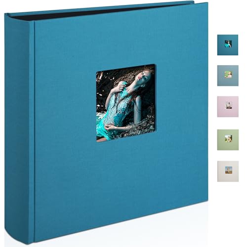 1DOT2 Leinen Fotoalbum zum Selbstgestalten Groß Fotobuch zum Einkleben im Format 30x30.5 cm hat 120 (60Blatt) säurefreien schwarze Seiten (200g/m²),Pfauenblau von 1DOT2