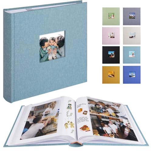Leinen Fotoalbum Einsteckalbum mit 100 Seiten, Klein Fotoalbum zum Einstecken Fasst 200 Fotos im Format 10x15 Horizontal oder 100 Fotos im Format 13x18 Vertikal (klassisches Cyan-blau) von 1DOT2