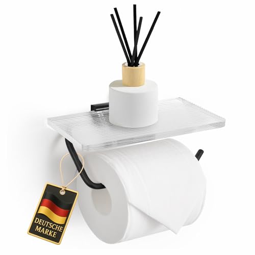 1Hive Toilettenpapierhalter ohne Bohren Schwarz, Selbstklebend & Schraubmontage,WC Rollenhalter mit Ablage, Luxuriöser Klopapierhalter für Bad 17x10 cm von 1HIVE