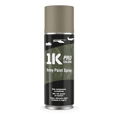 Militär-Farbspray Army 1K PRO – 400ml Spraydose matt, Militärfarbe, UV und wetterfest, schnelltrocknend, DIY Projekt - RAL1019 Desert von 1K PRO COLORS