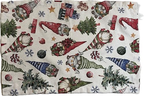 1KDreams Set 4 amerikanische Tischsets Weihnachten Elfen Gnome Lurex Glitzereffekt Gold Shabby Chic im modernen Schlüssel Made in Italy (Weiß Gnomi, Set 4-30x45 cm) von 1KDreams