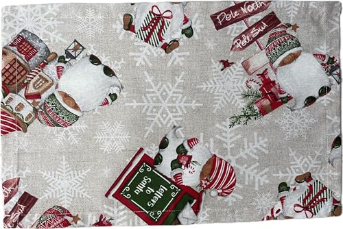 1KDreams Set mit 4 amerikanischen Weihnachtstisch-Tischsets. Gnome. Shabby Chic im modernen Schlüssel. Hergestellt in Italien. (Super Gnomo, Set 4-30 x 45 cm) von 1KDreams