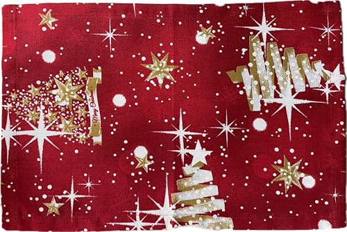 1KDreams Set mit 4 amerikanischen Weihnachtstisch-Tischsets. Raffiniertes und modernes Design. Bäume auf rotem Hintergrund. Shabby Chic im modernen Schlüssel. Hergestellt in Italien. (Rot Bäume, Set 1KDreams Set mit 4 amerikanischen Weihnachtstisch-Tischsets. Raffiniertes und modernes Design. Bäume auf rotem Hintergrund. Shabby Chic im modernen Schlüssel. Hergestellt in Italien. (Rot Bäume, Set von 1KDreams
