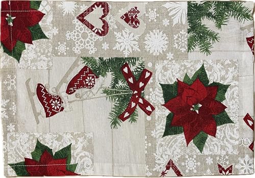 1KDreams Set mit 4 amerikanischen Weihnachtstisch-Tischsets. Raffiniertes und modernes Design. Bäume auf rotem Hintergrund. Shabby Chic im modernen Schlüssel. Hergestellt in Italien. (Weiß 1KDreams Set mit 4 amerikanischen Weihnachtstisch-Tischsets. Raffiniertes und modernes Design. Bäume auf rotem Hintergrund. Shabby Chic im modernen Schlüssel. Hergestellt in Italien. (Weiß von 1KDreams