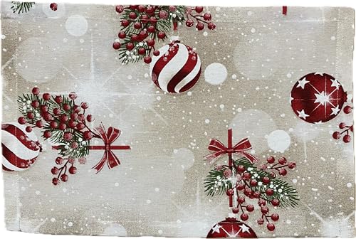 1KDreams Set mit 4 amerikanischen Weihnachtstisch-Tischsets. Raffiniertes und modernes Design. Kugeln, rote Schleifen und Stechpalme Shabby Chic im modernen Schlüssel. Hergestellt in Italien. (Weiße 1KDreams Set mit 4 amerikanischen Weihnachtstisch-Tischsets. Raffiniertes und modernes Design. Kugeln, rote Schleifen und Stechpalme Shabby Chic im modernen Schlüssel. Hergestellt in Italien. (Weiße von 1KDreams