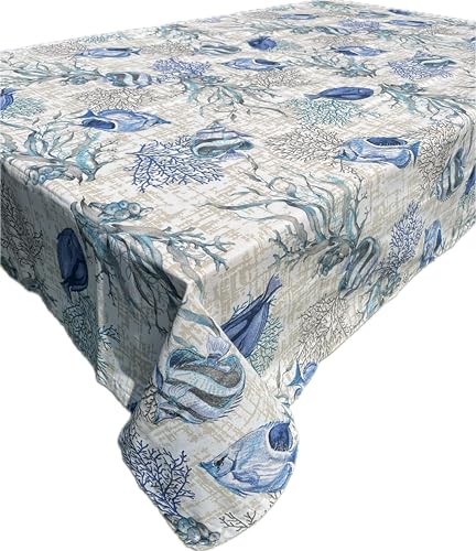 1KDreams Tischdecke – Sommerlicher Meeresstil mit Fischen und blauen Korallen – dekorative Tischdecke – Made in Italy (Marineblau, 130 x 240 cm) von 1KDreams