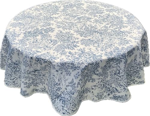 1KDreams Tischdecke Toile de Jouy, Tischdecke mit romantischem Vintage-Motiv mit Blumen und alten Figuren. Made in Italy (Blau, Ø140 cm) von 1KDreams